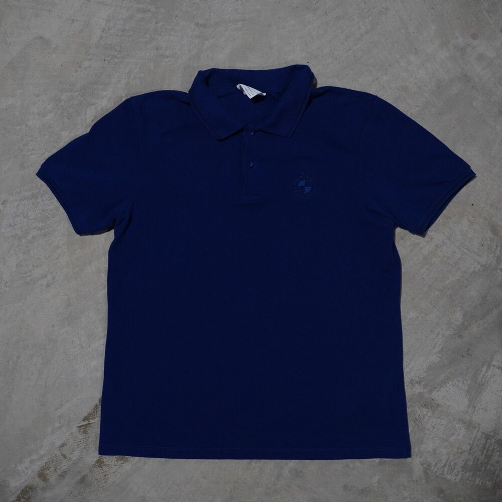 BMW Lifestyle Polo Shirt Mens L Royal Blue Embroidered Roundel Cotton Pique